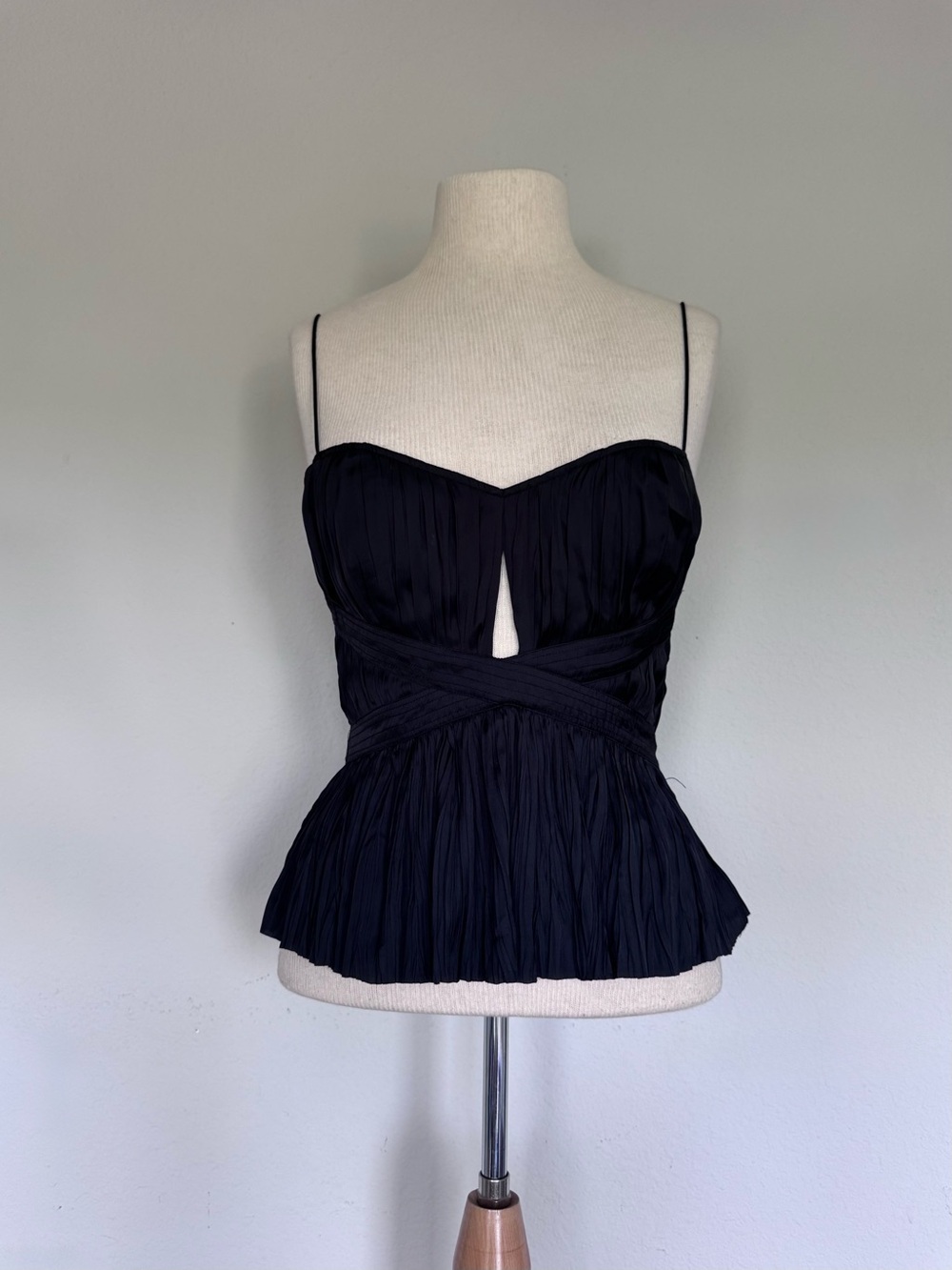 Ulla Johnson Black Pleated Spaghetti Strap Peplum Cami NWOT